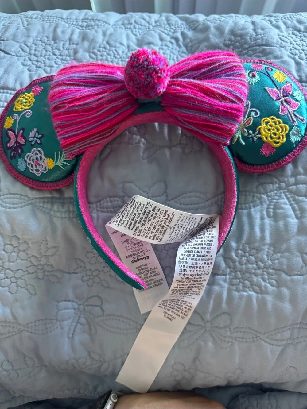Disney Pink & Teal Embroidered Floral Bow Ear Headband